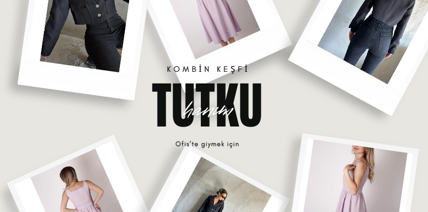 Tutku hanım için ofiste giyebileceği kombin keşfi kapak resmi. Ortada büyük harflerle handan hanım yazısı yer alıyor. Yazının etrafında ise kombin parçalarının fotoğrafları yer alıyor.