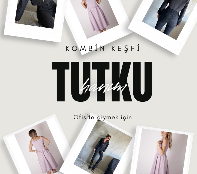 Tutku hanım için ofiste giyebileceği kombin keşfi kapak resmi. Ortada büyük harflerle handan hanım yazısı yer alıyor. Yazının etrafında ise kombin parçalarının fotoğrafları yer alıyor.